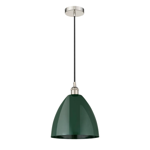 Innovations Plymouth 12in 1-Light Mini Pendant | Industrial Farmhouse Polished Nickel and Matte Green Metal | Kitchen | Model 616-1P-PN-MBD-12-GR-LED