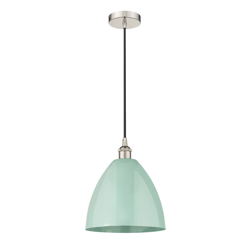 Innovations Plymouth 12in 1-Light Mini Pendant | Industrial Farmhouse Polished Nickel and Matte Seafoam Metal Shade | Model 616-1P-PN-MBD-12-SF-LED