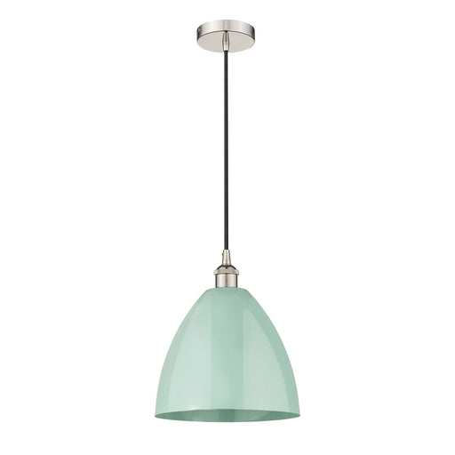 Innovations Plymouth 12in 1-Light Mini Pendant | Industrial Farmhouse Polished Nickel and Matte Seafoam Metal Shade | Model 616-1P-PN-MBD-12-SF-LED