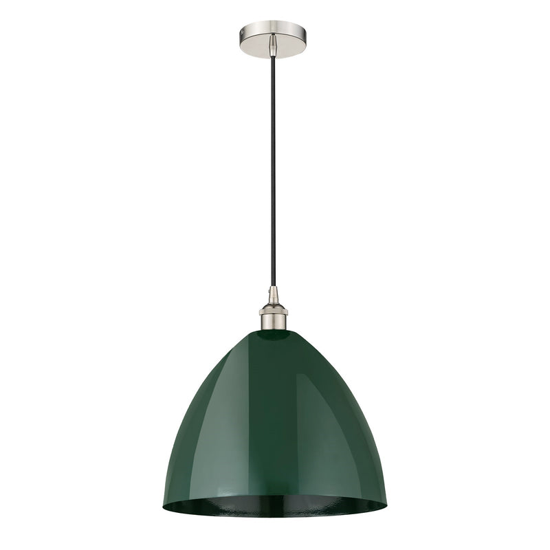 Innovations Plymouth 16in 1-Light Mini Pendant | Industrial Farmhouse Polished Nickel and Matte Green Metal | Kitchen | Model 616-1P-PN-MBD-16-GR-LED
