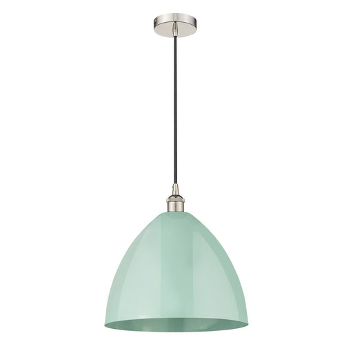 Innovations Plymouth 16in 1-Light Mini Pendant | Industrial Farmhouse Polished Nickel and Matte Seafoam Metal Shade | Model 616-1P-PN-MBD-16-SF-LED