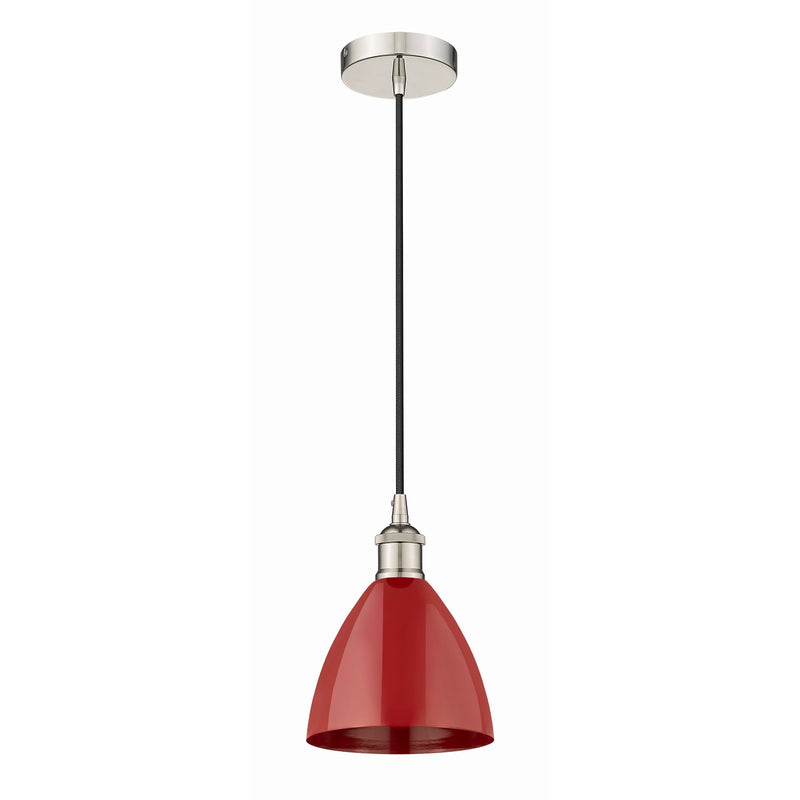 Innovations Plymouth 1-Light 7.5in Mini Pendant | Industrial Farmhouse Polished Nickel and Matte Red Metal | Kitchen | Model 616-1P-PN-MBD-75-RD-LED