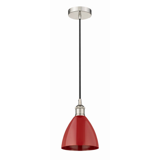 Innovations Plymouth 1-Light 7.5in Mini Pendant | Industrial Farmhouse Polished Nickel and Matte Red Metal | Kitchen | Model 616-1P-PN-MBD-75-RD-LED