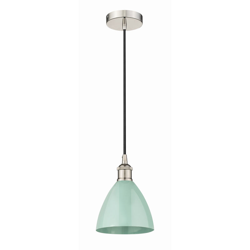 Innovations Plymouth 8in 1-Light Mini Pendant | Industrial Farmhouse Polished Nickel and Matte Seafoam Metal Shade | Model 616-1P-PN-MBD-75-SF-LED