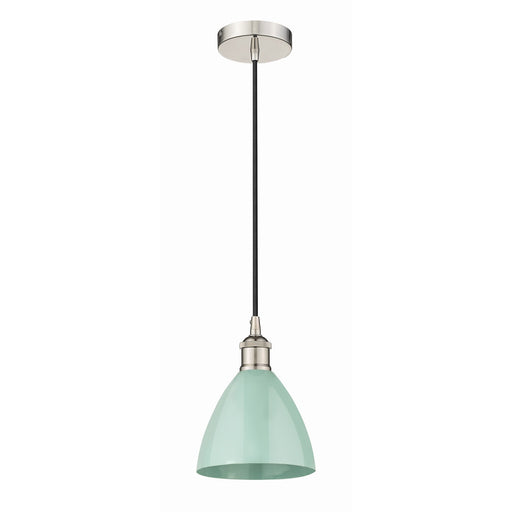 Innovations Plymouth 8in 1-Light Mini Pendant | Industrial Farmhouse Polished Nickel and Matte Seafoam Metal Shade | Model 616-1P-PN-MBD-75-SF-LED