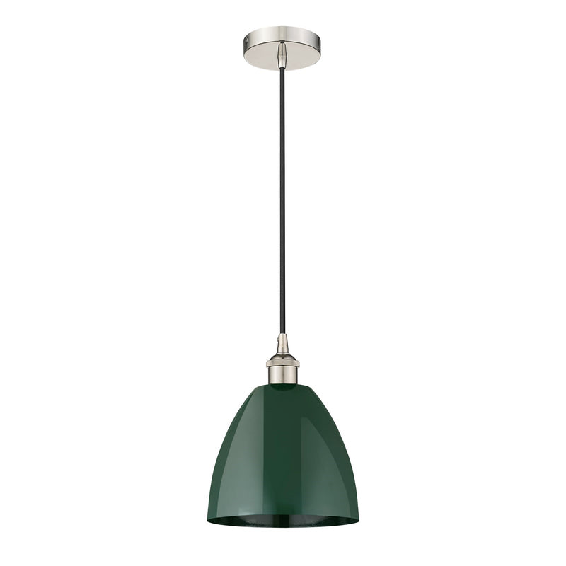 Innovations Plymouth 9in 1-Light Mini Pendant | Industrial Polished Nickel and Matte Green Metal | Kitchen Island & Dining | Model 616-1P-PN-MBD-9-GR-LED