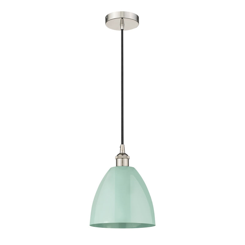 Innovations Plymouth 9in 1-Light Mini Pendant | Industrial Polished Nickel and Matte Seafoam Metal Shade | Kitchen Island & | Model 616-1P-PN-MBD-9-SF-LED