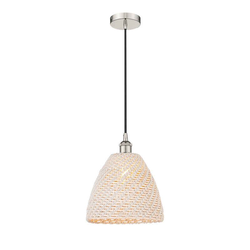 Innovations Bristol Natural 12in 1-Light Mini Pendant | Farmhouse Polished Nickel and Natural Fiber Dome Shade | Kitchen | Model 616-1P-PN-NBD-12-NAT