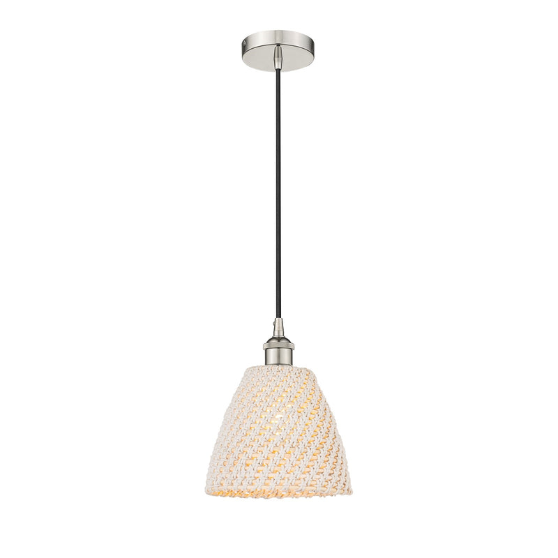 Innovations Bristol Natural 9in 1-Light Mini Pendant | Farmhouse Polished Nickel and Natural Fiber Dome Shade | Kitchen Island | Model 616-1P-PN-NBD-9-NAT