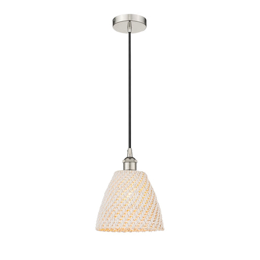 Innovations Bristol Natural 9in 1-Light Mini Pendant | Farmhouse Polished Nickel and Natural Fiber Dome Shade | Kitchen Island | Model 616-1P-PN-NBD-9-NAT