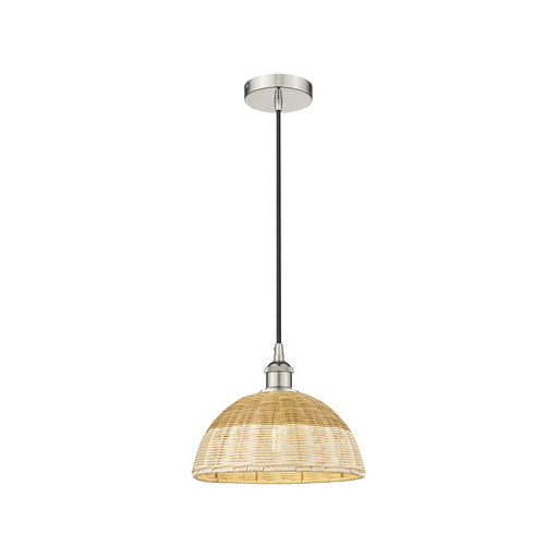 Innovations Lighting Natural Ballston Dome 12in 1-Light Mini Pendant | Farmhouse Polished Nickel and Natural Fiber | Model 616-1P-PN-NBD2-12-NAT