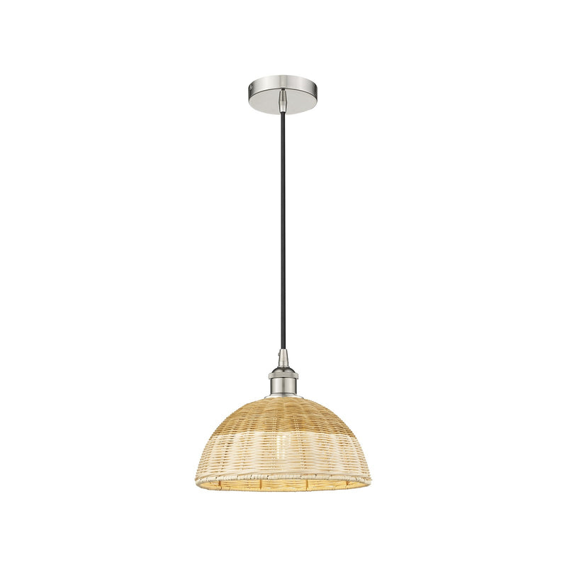 Innovations Lighting Natural Ballston Dome 12in 1-Light Mini Pendant | Farmhouse Polished Nickel and Natural Fiber | Model 616-1P-PN-NBD2-12-NAT