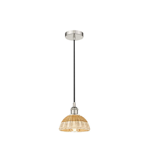 Innovations Natural Ballston Dome 7.5in 1-Light Mini Pendant | Farmhouse Polished Nickel and Natural Fiber Dome Shade | Model 616-1P-PN-NBD2-75-NAT