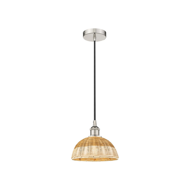 Innovations Natural Ballston Dome 9in 1-Light Mini Pendant | Farmhouse Polished Nickel and Natural Fiber Basketweave | Model 616-1P-PN-NBD2-9-NAT
