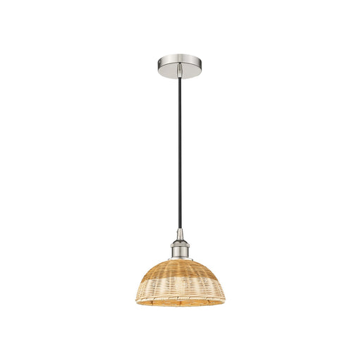 Innovations Natural Ballston Dome 9in 1-Light Mini Pendant | Farmhouse Polished Nickel and Natural Fiber Basketweave | Model 616-1P-PN-NBD2-9-NAT