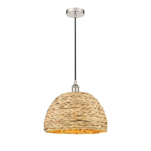 Innovations Woven Rattan 16in 1-Light Mini Pendant | Industrial Polished Nickel and Natural Fiber | Kitchen Island & Dining | Model 616-1P-PN-RBD-16-NAT