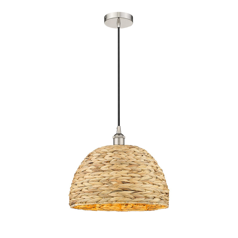 Innovations Woven Rattan 16in 1-Light Mini Pendant | Industrial Polished Nickel and Natural Fiber | Kitchen Island & Dining | Model 616-1P-PN-RBD-16-NAT