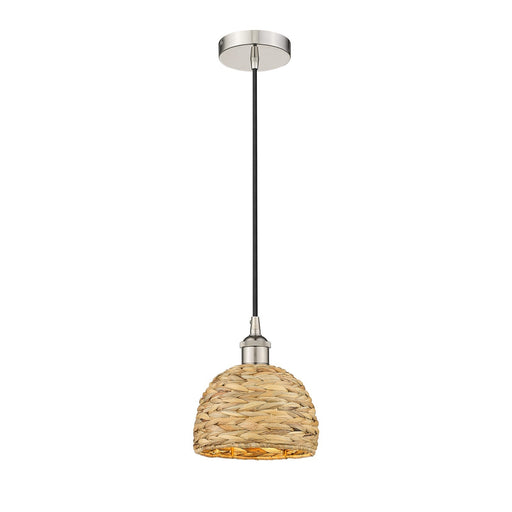 Innovations Woven Rattan 8in 1-Light Mini Pendant | Rustic Farmhouse Polished Nickel and Natural Woven Rattan | Kitchen Island | Model 616-1P-PN-RBD-8-NAT
