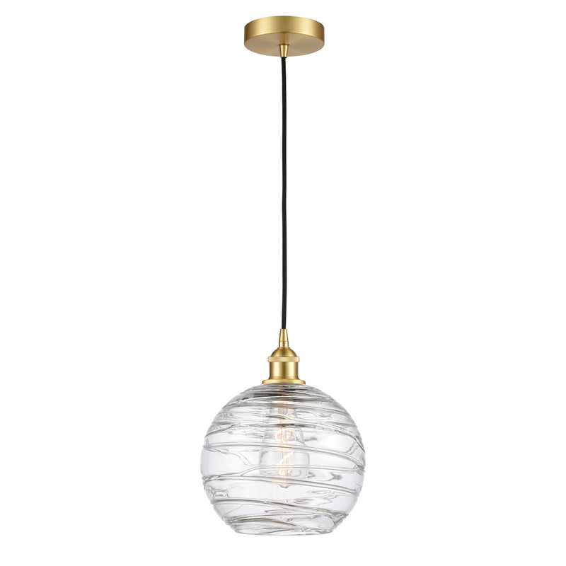 Innovations Athens Deco Swirl 10in 1-Light Mini Pendant | Industrial Satin Gold Steel and Clear Glass | Kitchen Island & | Model 616-1P-SG-G1213-10CL