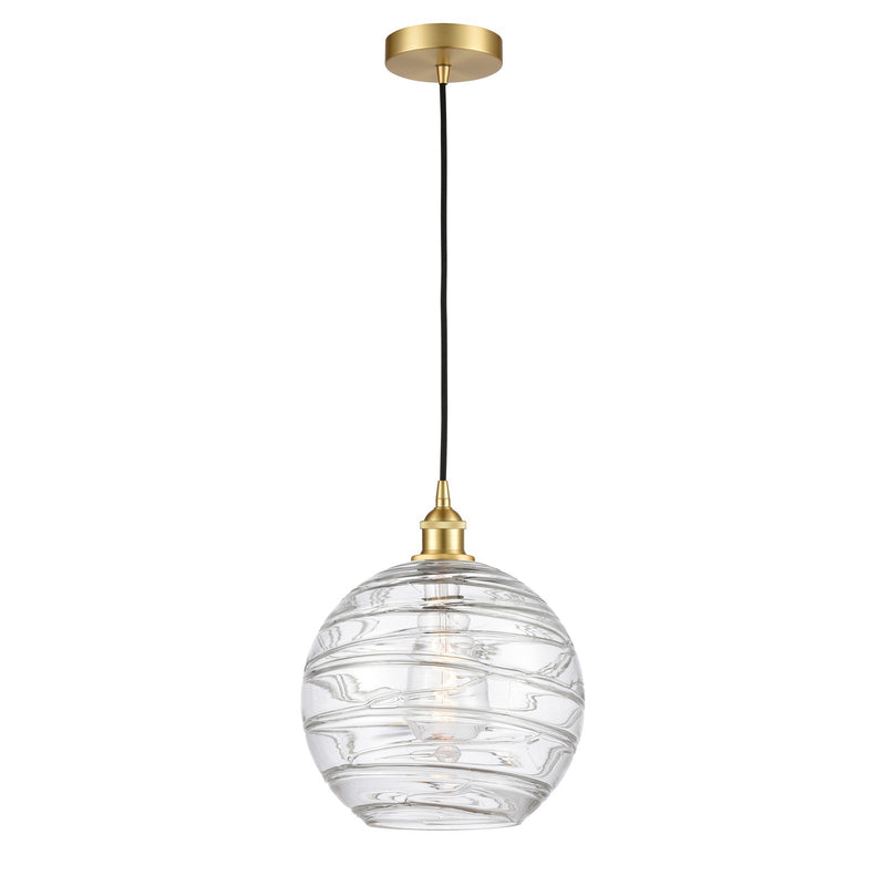 Innovations Athens Deco Swirl 12in 1-Light Mini Pendant | Industrial Satin Gold Steel and Clear Deco Swirl Glass | Kitchen | Model 616-1P-SG-G1213-12CL