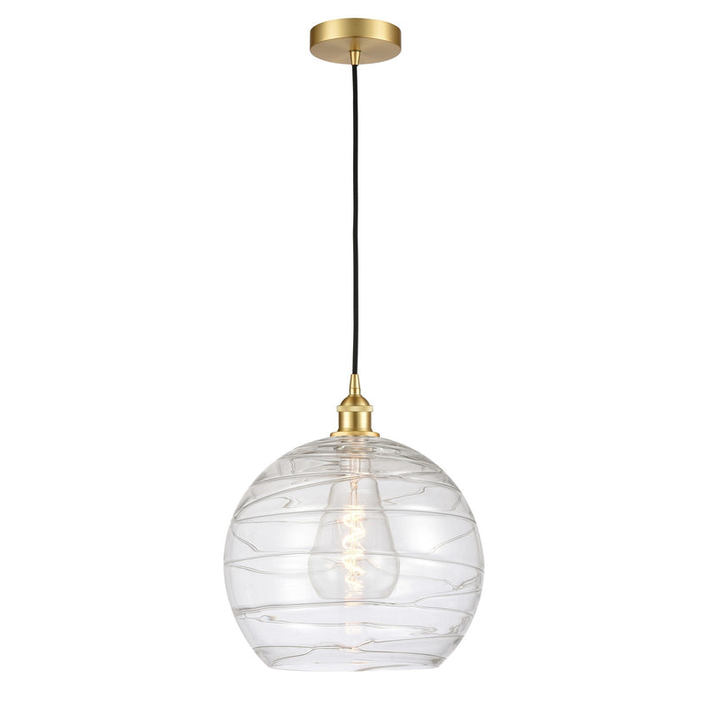 Innovations Athens Deco Swirl 14in 1-Light Mini Pendant | Industrial Satin Gold Steel and Clear Glass | Kitchen Island & | Model 616-1P-SG-G1213-14CL