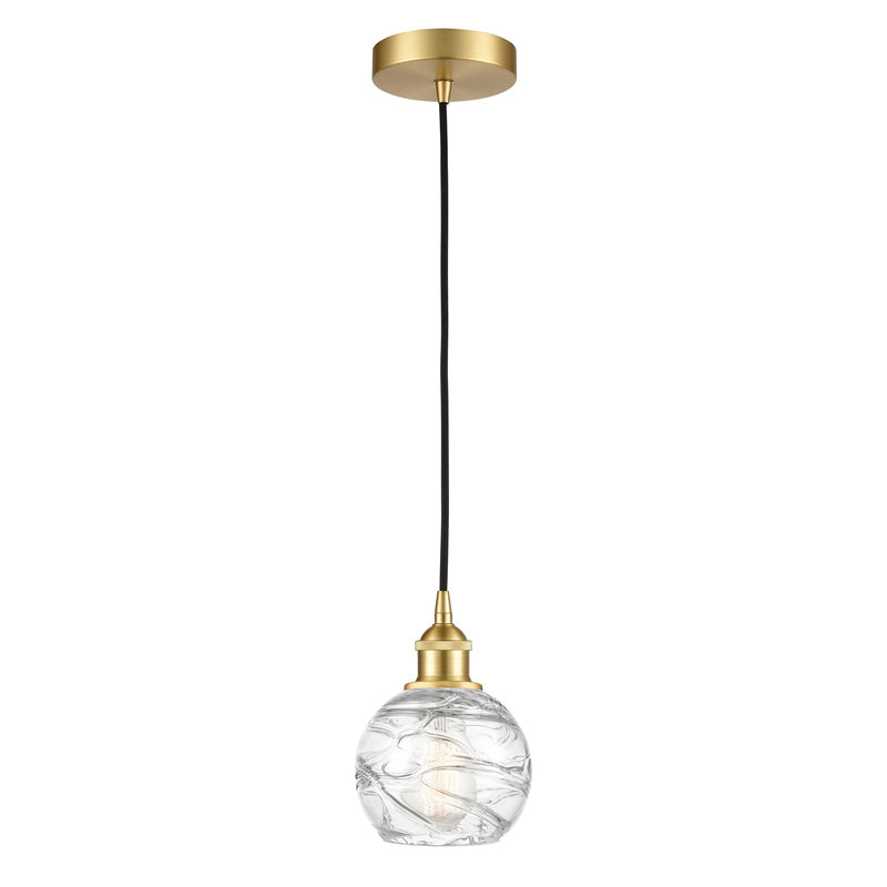 Innovations Athens Deco Swirl 6in 1-Light Mini Pendant | Industrial Satin Gold Steel and Clear Deco Swirl Glass | Kitchen | Model 616-1P-SG-G1213-6CL
