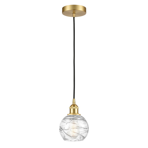 Innovations Athens Deco Swirl 6in 1-Light Mini Pendant | Industrial Satin Gold Steel and Clear Deco Swirl Glass | Kitchen | Model 616-1P-SG-G1213-6CL