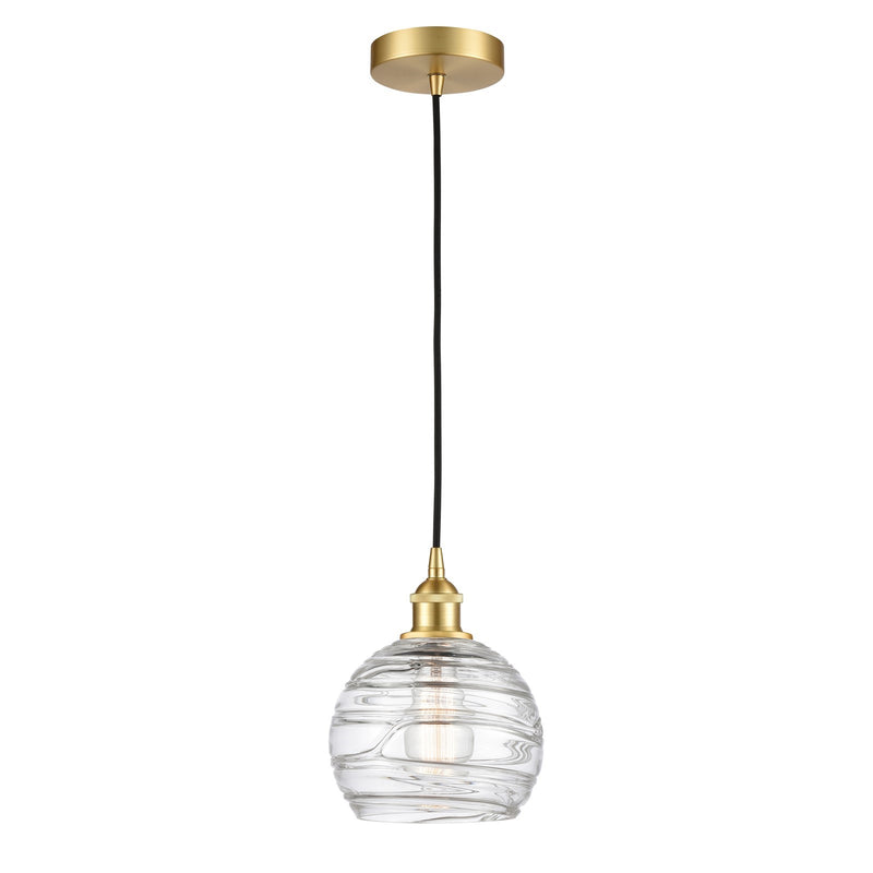 Innovations Athens Deco Swirl 8in 1-Light Mini Pendant | Industrial Satin Gold Steel and Clear Glass | Kitchen Island & Dining | Model 616-1P-SG-G1213-8CL