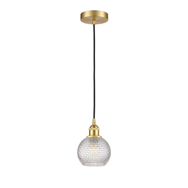 Innovations Athens 6in 1-Light Mini Pendant | Modern Farmhouse Satin Gold Steel and Clear Basket Weave Glass | Kitchen Island | Model 616-1P-SG-G122C-6CL