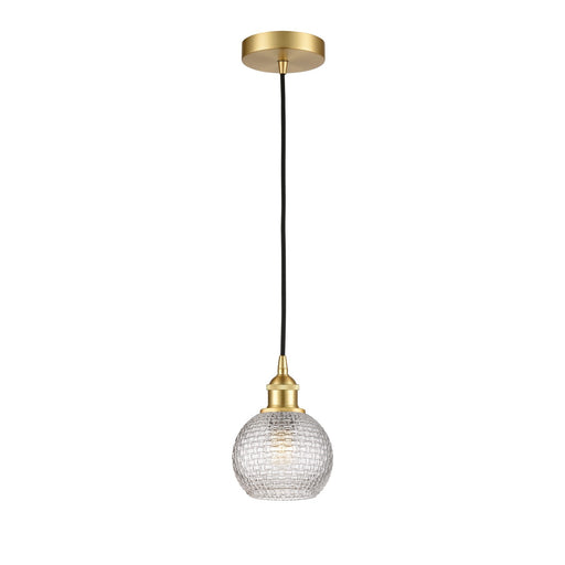 Innovations Athens 6in 1-Light Mini Pendant | Modern Farmhouse Satin Gold Steel and Clear Basket Weave Glass | Kitchen Island | Model 616-1P-SG-G122C-6CL