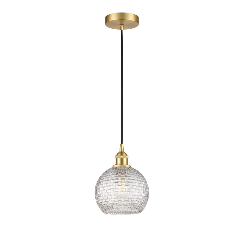 Innovations Athens 8in 1-Light Mini Pendant | Modern Farmhouse Satin Gold Steel and Clear Basket Weave Glass | Kitchen Island | Model 616-1P-SG-G122C-8CL