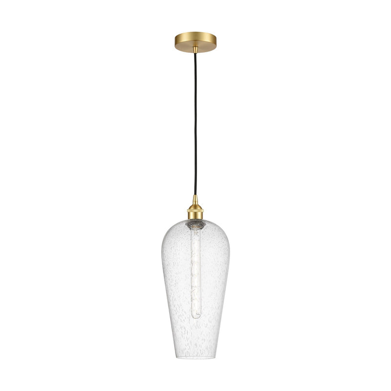 Innovations Chelsea 8in 1-Light Mini Pendant | Industrial Satin Gold Steel and Matte Black Seedy Glass | Kitchen Island & | Model 616-1P-SG-G456-8SDY
