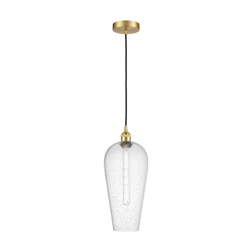 Innovations Chelsea 8in 1-Light Mini Pendant | Industrial Satin Gold Steel and Matte Black Seedy Glass | Kitchen Island & | Model 616-1P-SG-G456-8SDY