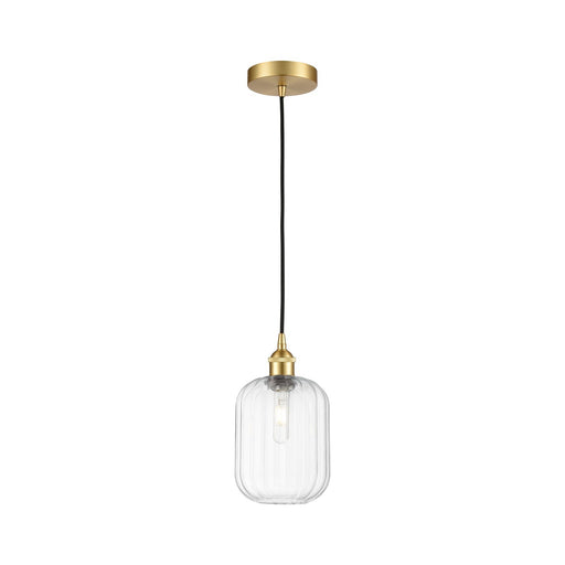Innovations Preston Cylinder 7in 1-Light Mini Pendant | Industrial Satin Gold Steel and Clear Glass | Kitchen Island & Dining | Model 616-1P-SG-G460-7CL