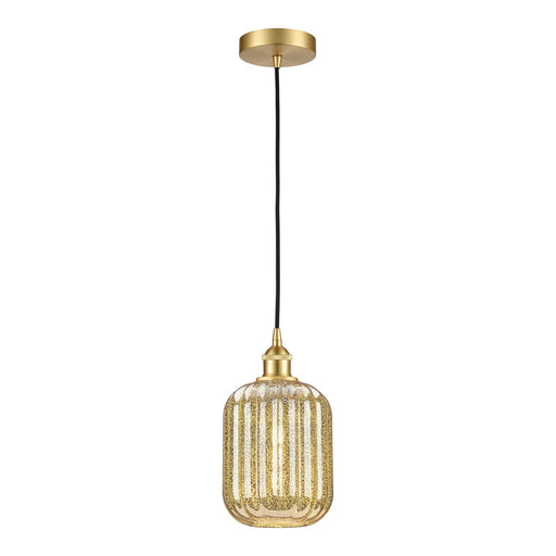 Innovations Preston Cylinder 7in 1-Light Mini Pendant | Industrial Satin Gold Steel and Matte Black Glass | Kitchen Island & | Model 616-1P-SG-G460-7ME