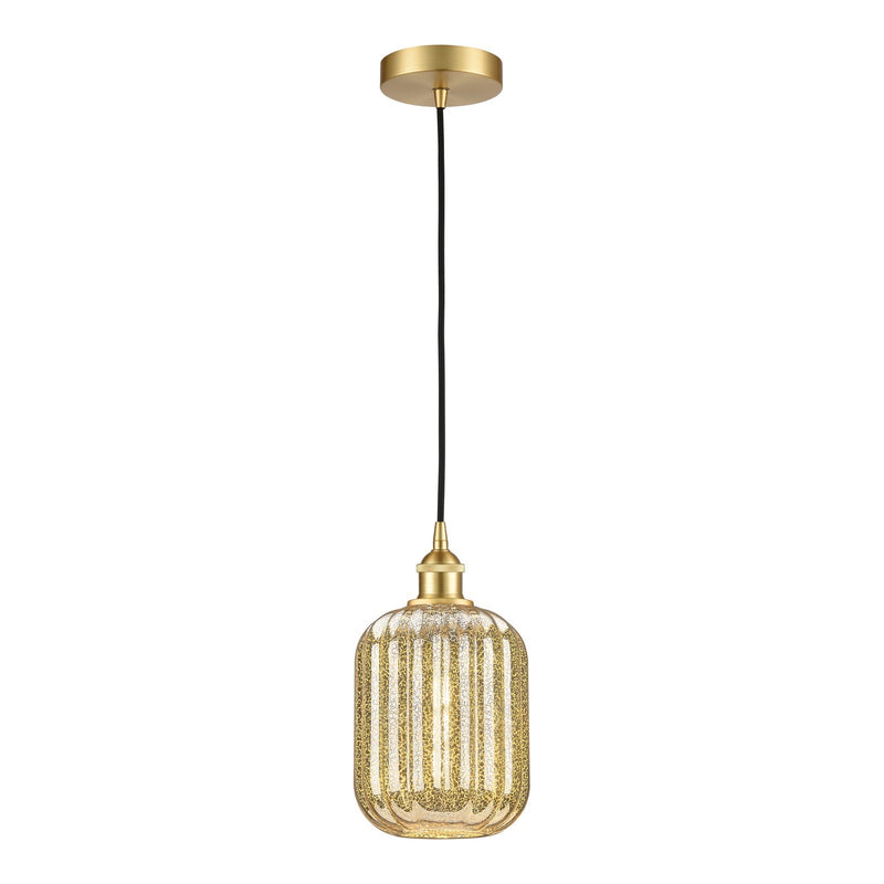 Innovations Preston Cylinder 7in 1-Light Mini Pendant | Industrial Satin Gold Steel and Matte Black Glass | Kitchen Island & | Model 616-1P-SG-G460-7ME