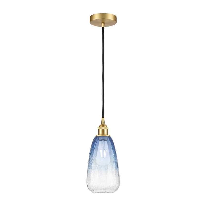 Innovations Brookhaven Almond 6in 1-Light Mini Pendant | Industrial Satin Gold Steel and Sapphire Blue Glass | Kitchen Island & | Model 616-1P-SG-G480-6SB