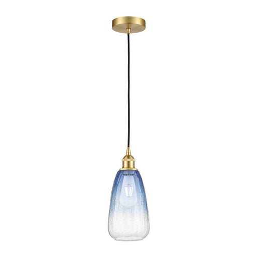 Innovations Brookhaven Almond 6in 1-Light Mini Pendant | Industrial Satin Gold Steel and Sapphire Blue Glass | Kitchen Island & | Model 616-1P-SG-G480-6SB