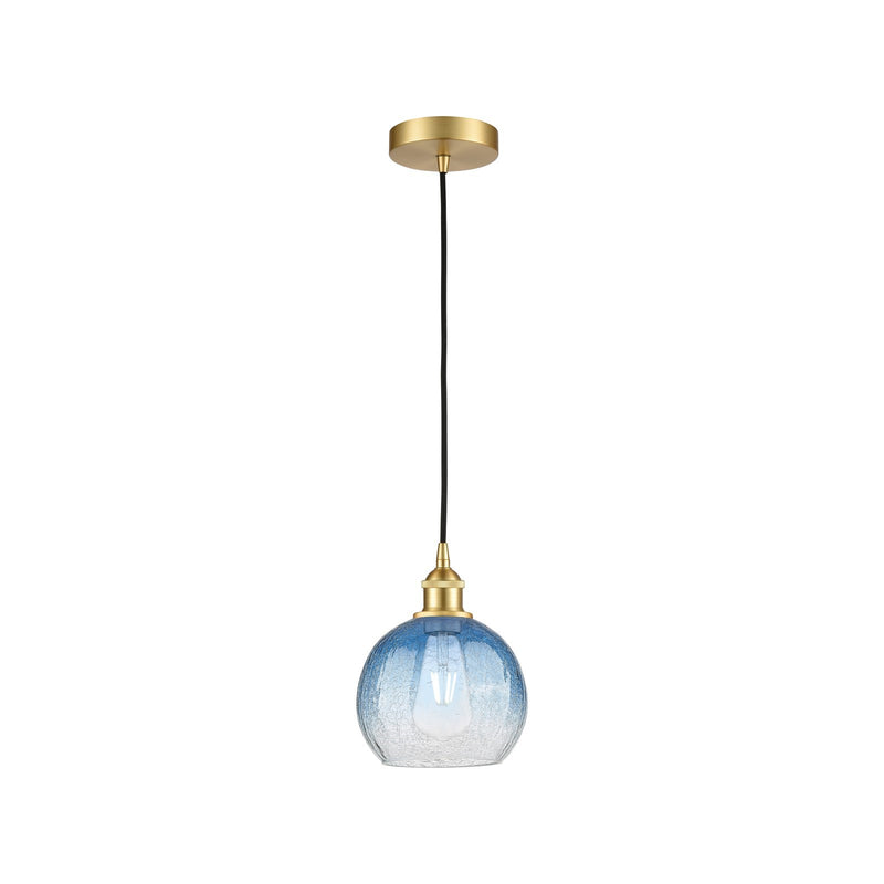 Innovations Brookhaven Globe 8in 1-Light Mini Pendant | Industrial Satin Gold Steel and Sapphire Blue Glass | Kitchen Island & | Model 616-1P-SG-G483-8SB