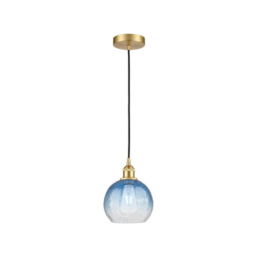 Innovations Brookhaven Globe 8in 1-Light Mini Pendant | Industrial Satin Gold Steel and Sapphire Blue Glass | Kitchen Island & | Model 616-1P-SG-G483-8SB
