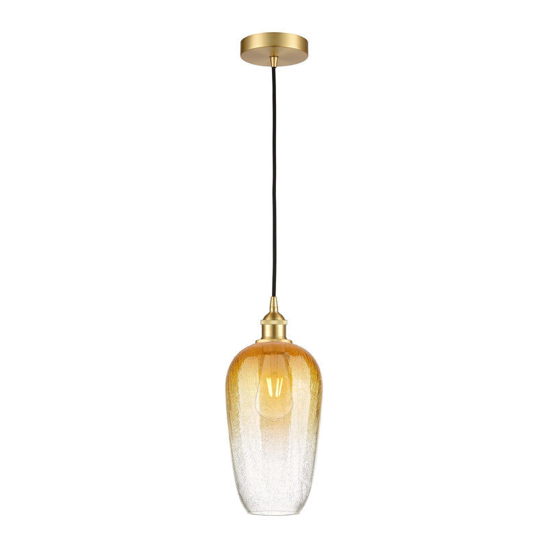 Innovations Brookhaven Flute 7in 1-Light Mini Pendant | Industrial Satin Gold Steel and Cast Brass with Amber Glass Shade | Model 616-1P-SG-G484-7AM