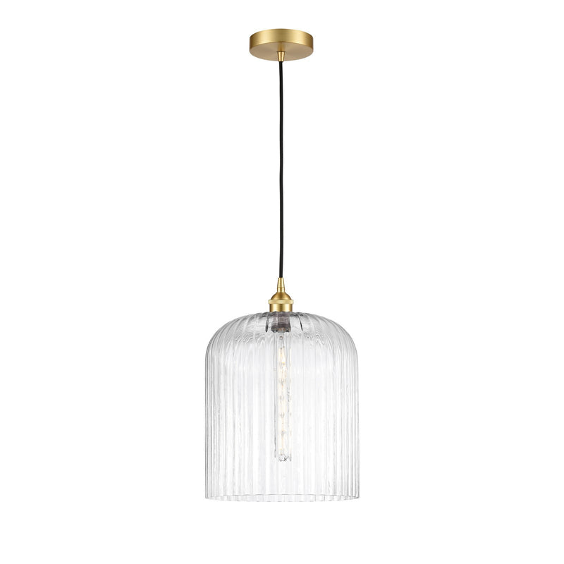 Innovations Bridal Veil 5in 1-Light Mini Pendant | Art Nouveau Satin Gold Steel and Clear Ribbed Glass | Kitchen Island & | Model 616-1P-SG-G559-12CL