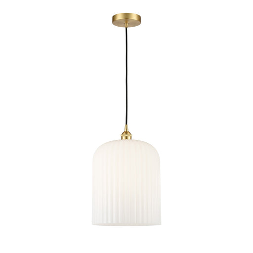 Innovations Bridal Veil 5in 1-Light Mini Pendant | Art Nouveau Satin Gold Steel and Gloss White Ribbed Glass | Kitchen Island | Model 616-1P-SG-G559-12GWH