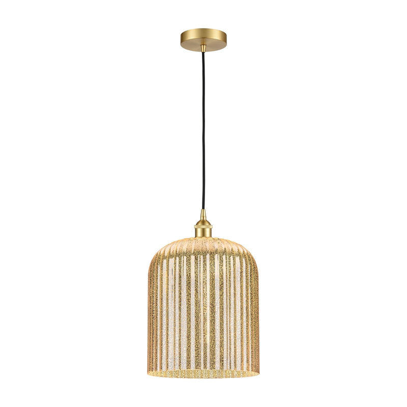 Innovations Bridal Veil 5in 1-Light Mini Pendant | Art Nouveau Satin Gold Steel and Mercury Ribbed Glass | Kitchen Island & | Model 616-1P-SG-G559-12ME