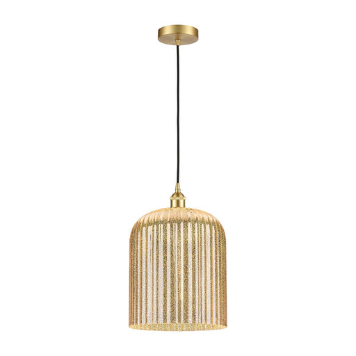 Innovations Bridal Veil 5in 1-Light Mini Pendant | Art Nouveau Satin Gold Steel and Mercury Ribbed Glass | Kitchen Island & | Model 616-1P-SG-G559-12ME
