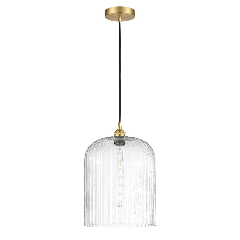 Innovations Bridal Veil 5in 1-Light Mini Pendant | Art Nouveau Satin Gold Steel and Seedy Ribbed Glass | Kitchen Island & | Model 616-1P-SG-G559-12SDY