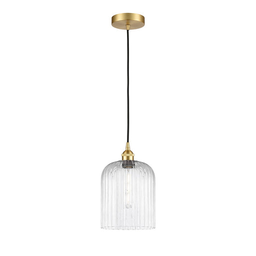 Innovations Bridal Veil 5in 1-Light Mini Pendant | Art Nouveau Satin Gold Steel and Clear Ribbed Glass | Kitchen Island & | Model 616-1P-SG-G559-8CL