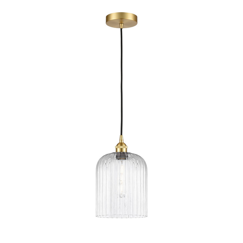 Innovations Bridal Veil 5in 1-Light Mini Pendant | Art Nouveau Satin Gold Steel and Clear Ribbed Glass | Kitchen Island & | Model 616-1P-SG-G559-8CL