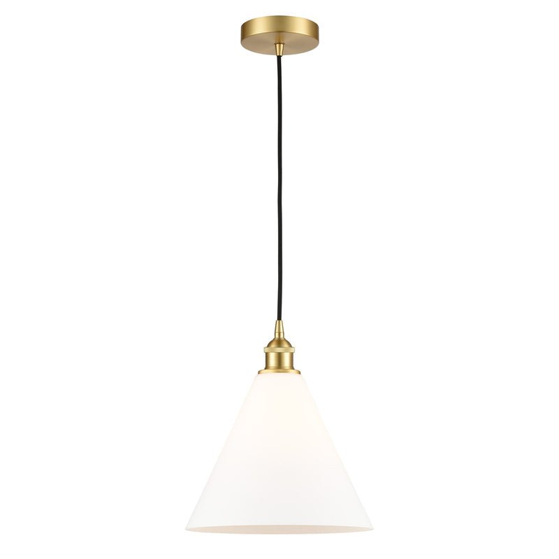 Innovations Berkshire 12in 1-Light Mini Pendant | Industrial Satin Gold Steel and Matte White Glass | Kitchen Island & | Model 616-1P-SG-GBC-121-LED