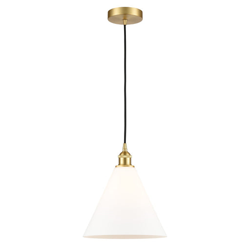 Innovations Berkshire 12in 1-Light Mini Pendant | Industrial Satin Gold Steel and Matte White Glass | Kitchen Island & | Model 616-1P-SG-GBC-121-LED